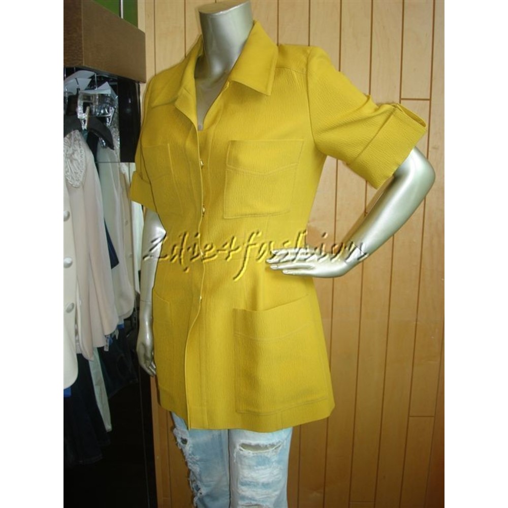 $2290 NWT OSCAR DE LA RENTA Marigold Gold Silk Wool Short Sleeve Jacket 8